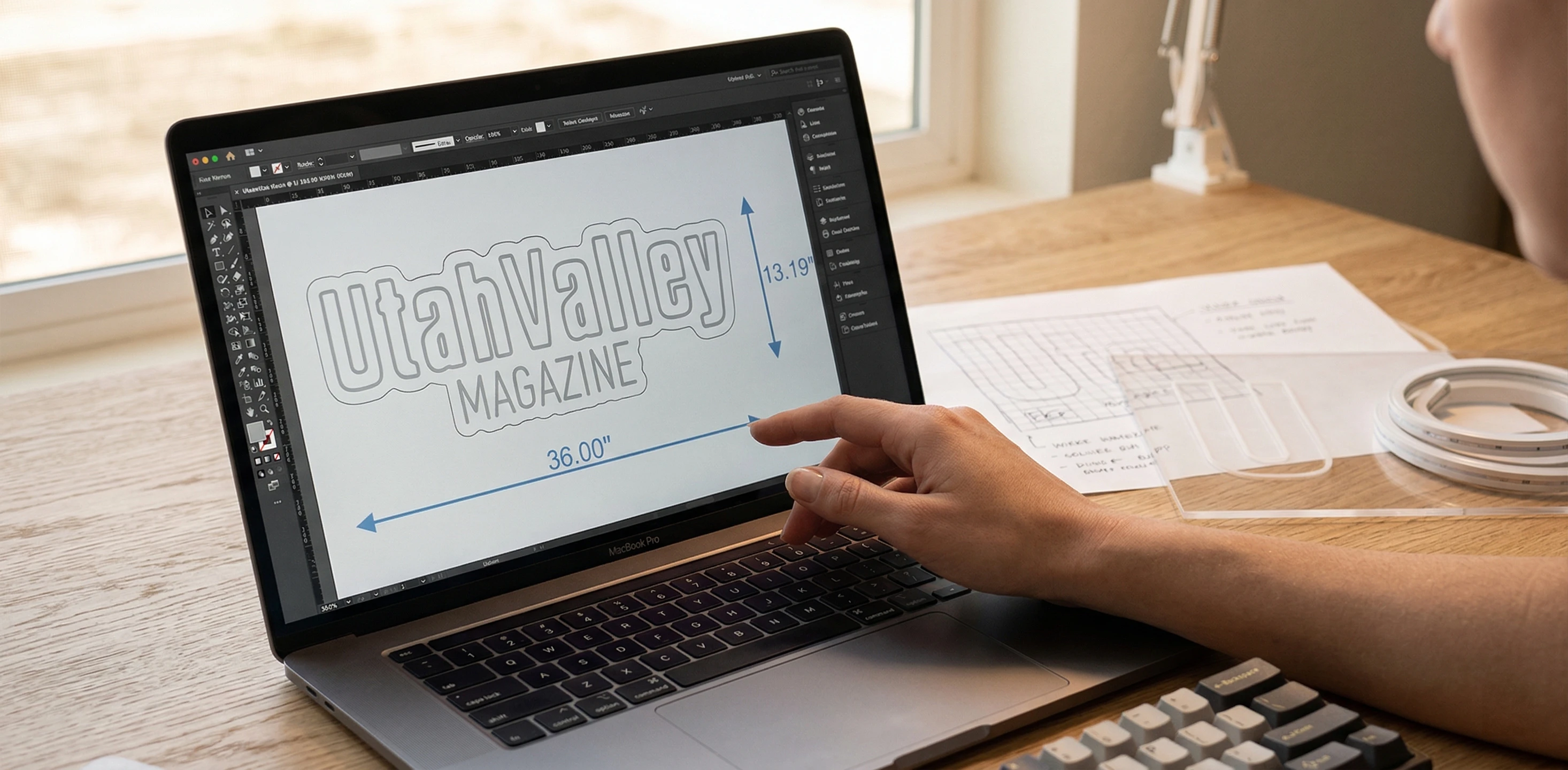 Designing a custom neon sign on screen