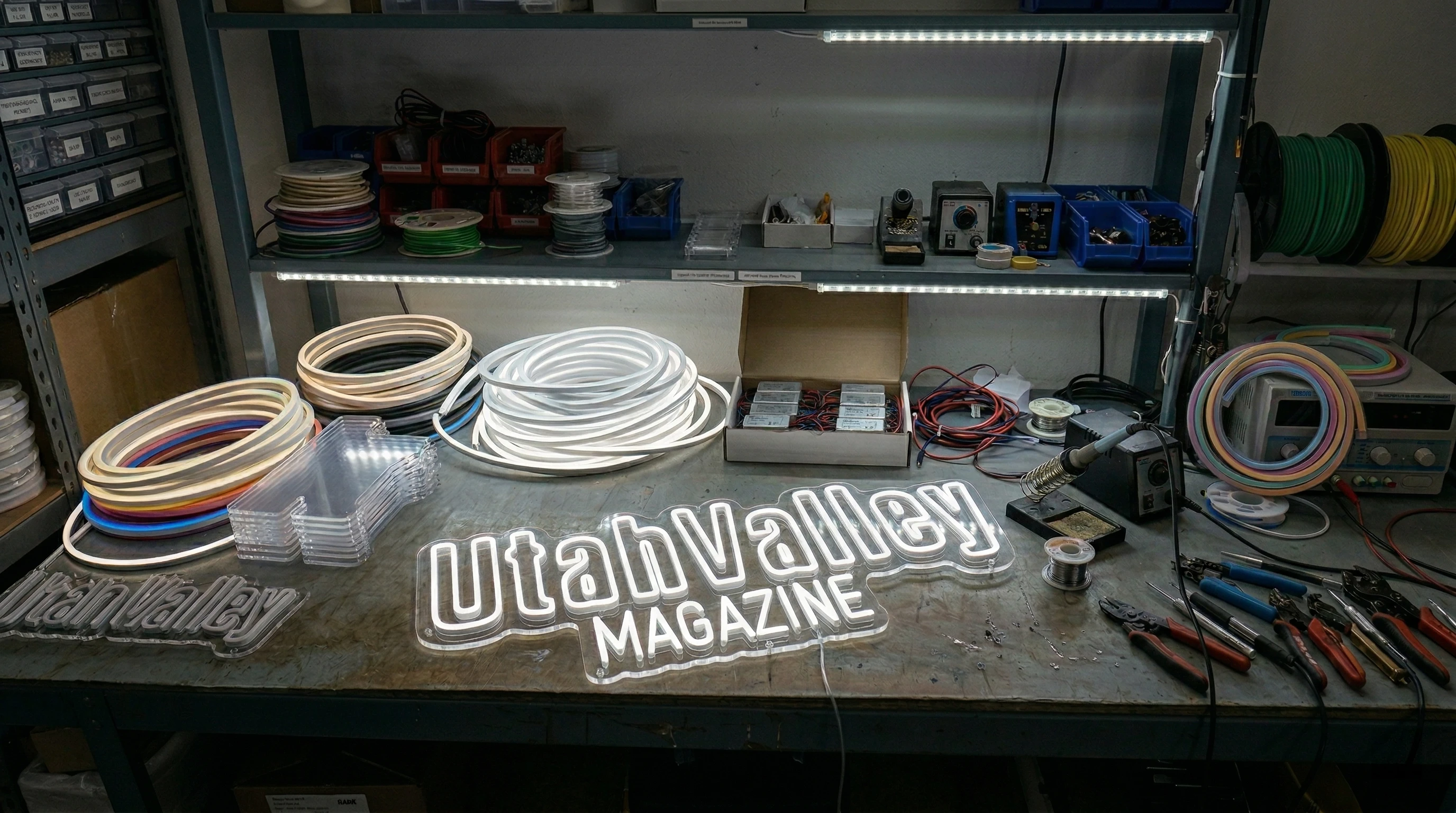 Neon sign proof approval alongside finished sign