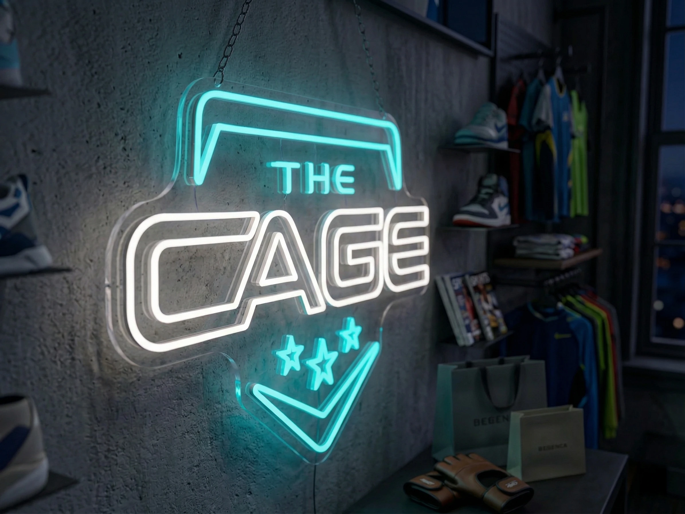 The Cage retail neon sign